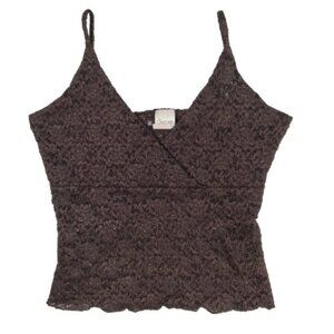 Vtg Y2K 90s Glittery Floral lace Crop Top Sz M Coquette Boho Beachy Cottagecore